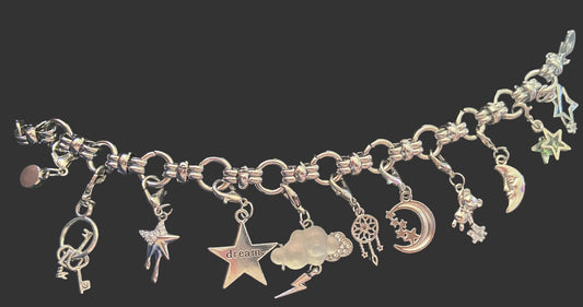 Build a mystery charm bracelet- gold tone- silver tone charms